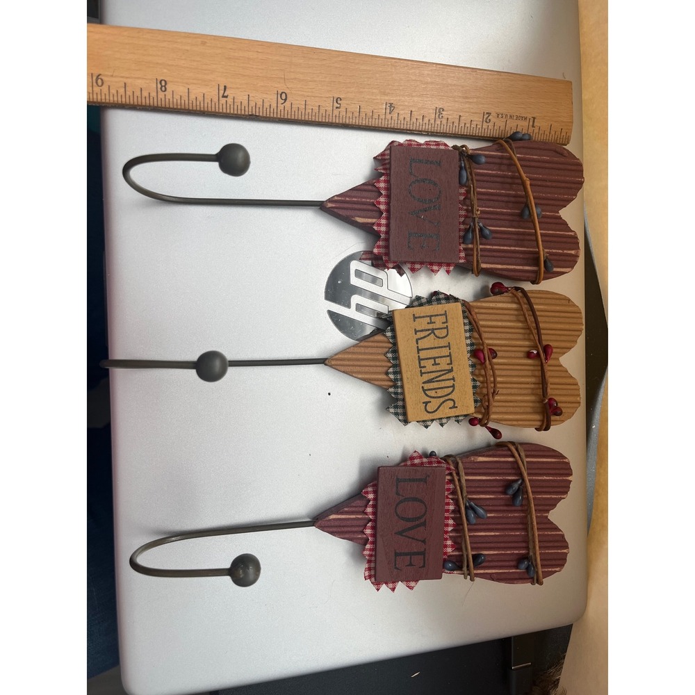 Rustic Primitive Heart Wall Hooks Set of 3 Love Friends Country Farmhouse Decor